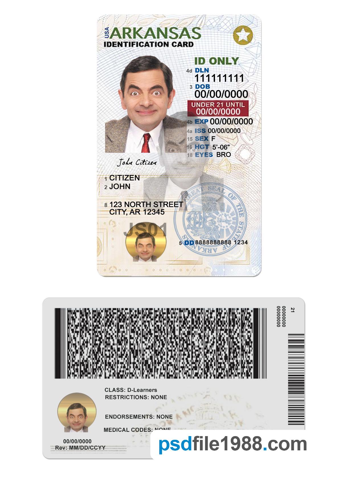 USA Arkansas ID Card Under 21